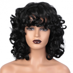 2 Packs Short Black Curly Hair High Temperature Fiber Chemical Wigs