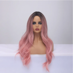 2 Packs Pink Big Wave Gradient Color Wigs Wig Headgear