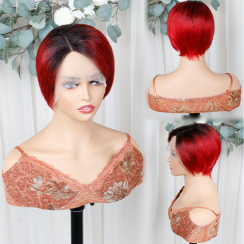 Human Hair Pixie Cut Red Wigs