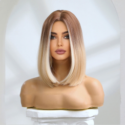 5 Packs Golden Gradient Side Part Straight Hair Shoulder Length Dark Root Wig