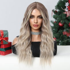 6 Packs Golden Highlight Long Wavy Synthetic Lace Front Wigs