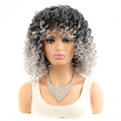 7 Packs Curly Synthetic Black Gradient Granny Gray Deep Curl Wig